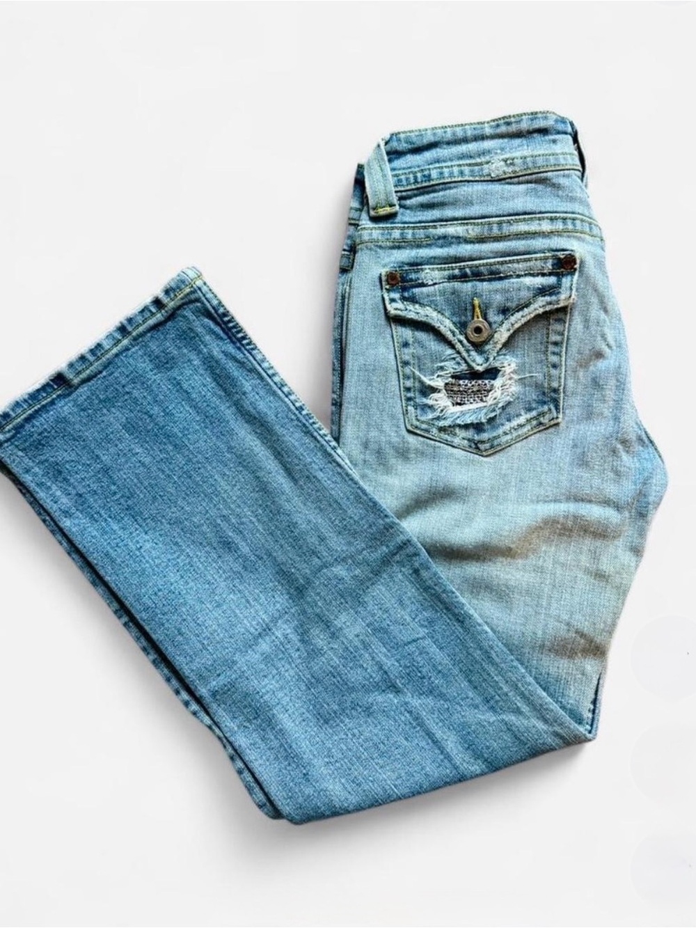 Miss Me Y2K Two-Tone Light Blue Low Rise Straight Leg Jeans